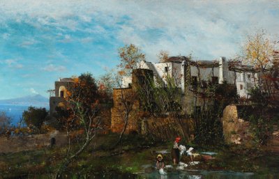Washerwomen in Front of the Village by Ernst Hanfstaengl